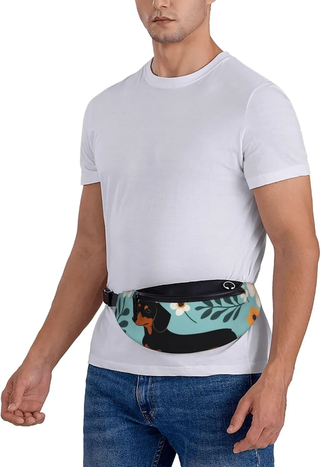 Casual Dachshund Floral Printed Fanny Pack,Crossbody Fanny packs for women Men Waist Bag for Running Travel