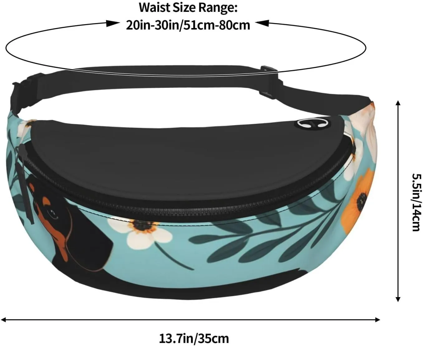 Casual Dachshund Floral Printed Fanny Pack,Crossbody Fanny packs for women Men Waist Bag for Running Travel