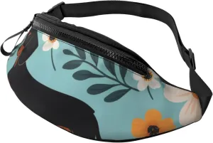 Casual Dachshund Floral Printed Fanny Pack,Crossbody Fanny packs for women Men Waist Bag for Running Travel