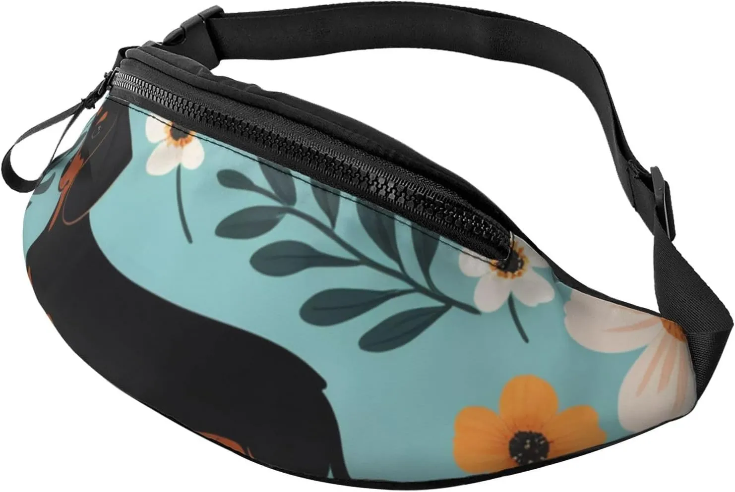 Casual Dachshund Floral Printed Fanny Pack,Crossbody Fanny packs for women Men Waist Bag for Running Travel