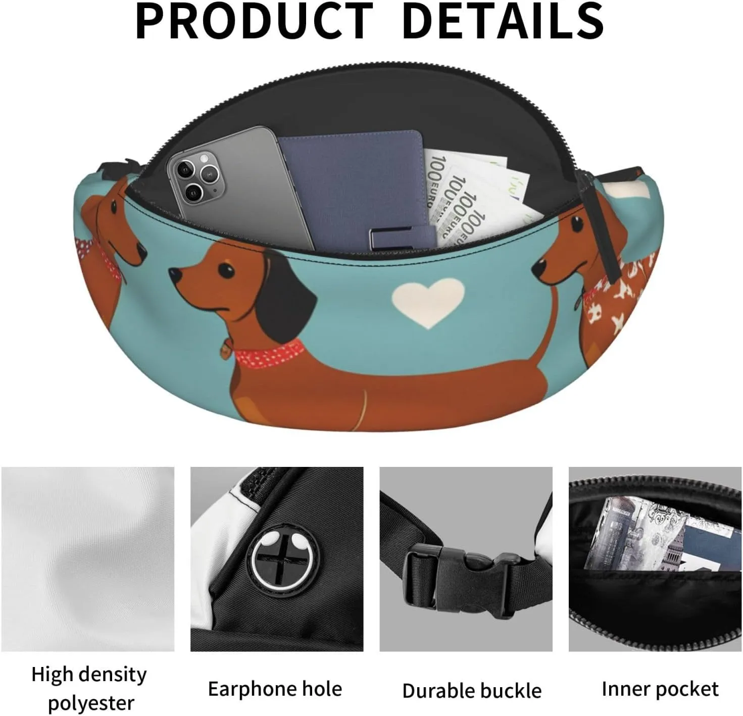 Casual dachshund Printed Fanny Pack,Crossbody Fanny packs for women Men Waist Bag for Running Travel