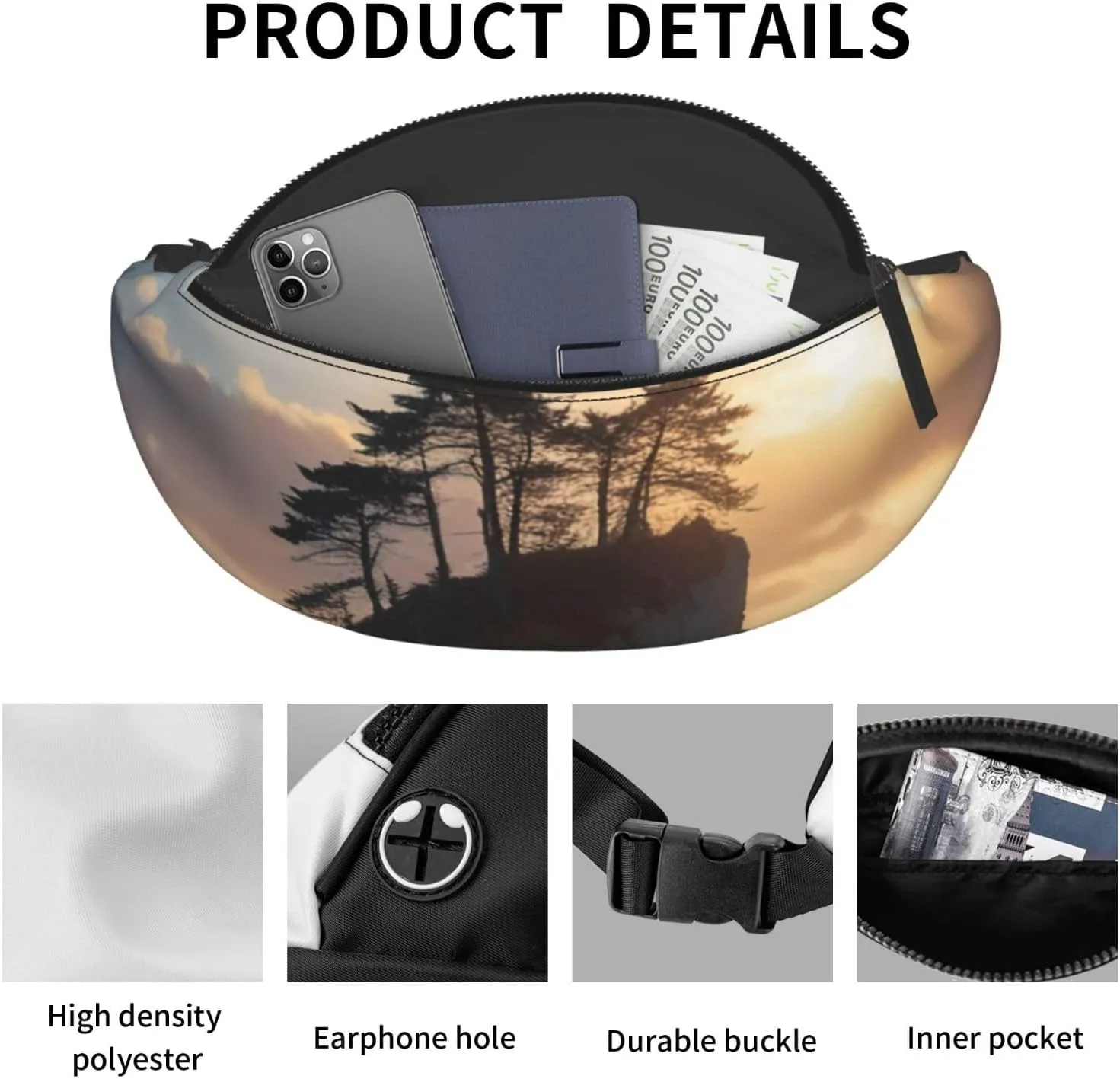 Casual Ocean's Embrace Printed Fanny Pack,Crossbody Fanny packs for women Men Waist Bag for Running Travel