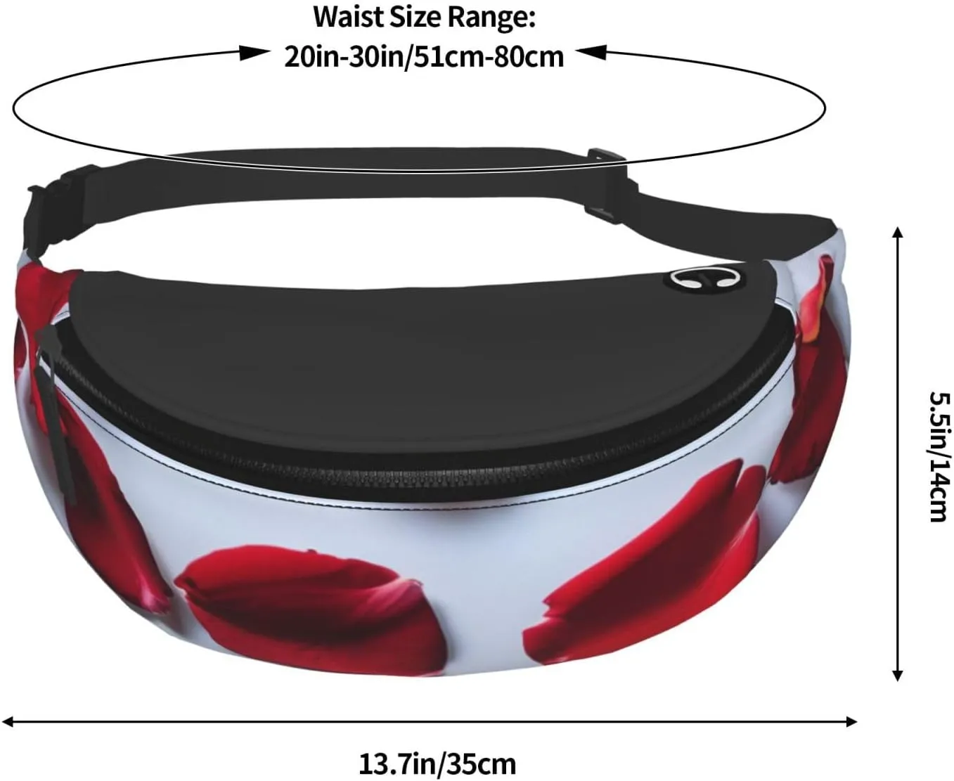 Casual Red Rose Petals Printed Fanny Pack,Crossbody Fanny packs for women Men Waist Bag for Running Travel