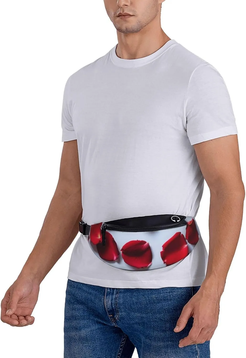 Casual Red Rose Petals Printed Fanny Pack,Crossbody Fanny packs for women Men Waist Bag for Running Travel