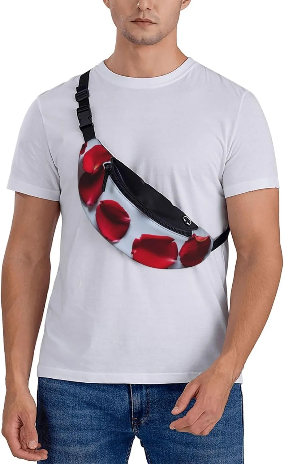 Casual Red Rose Petals Printed Fanny Pack,Crossbody Fanny packs for women Men Waist Bag for Running Travel