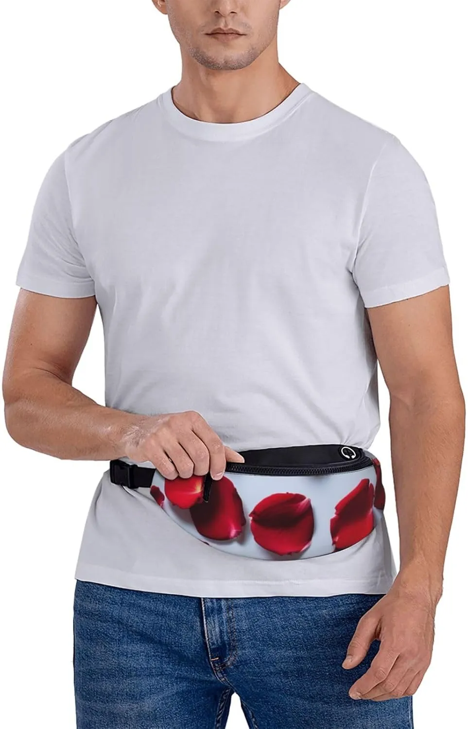 Casual Red Rose Petals Printed Fanny Pack,Crossbody Fanny packs for women Men Waist Bag for Running Travel