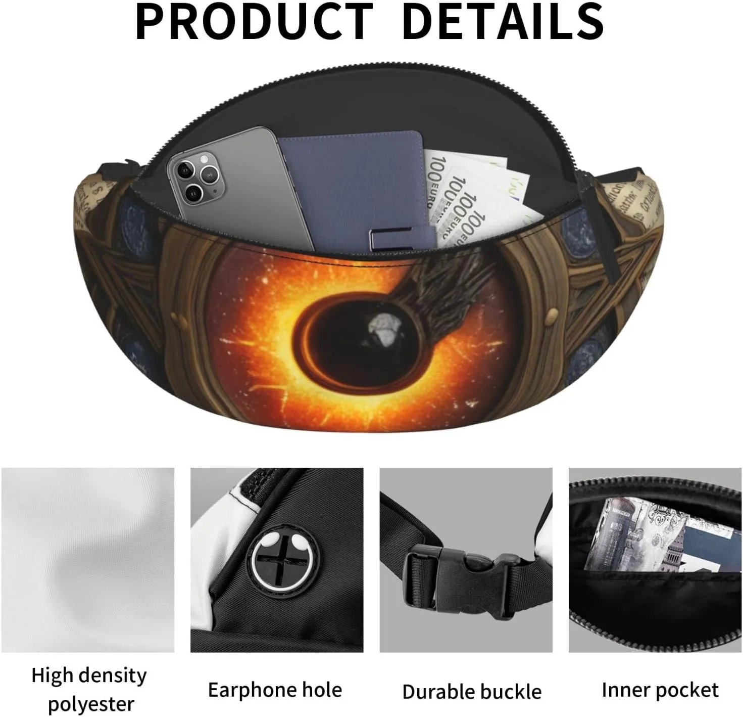 Casual Solitude Spell Printed Fanny Pack,Crossbody Fanny packs for women Men Waist Bag for Running Travel