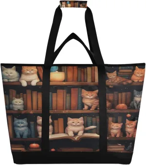 Cat on The Shelf Reusable Insulated Lunchbox Cooler Bag, Leakproof Kitchen Grocery Bag Collapsible Portable Cooler Tote Bag for Picnic, Camping, Office, Travel