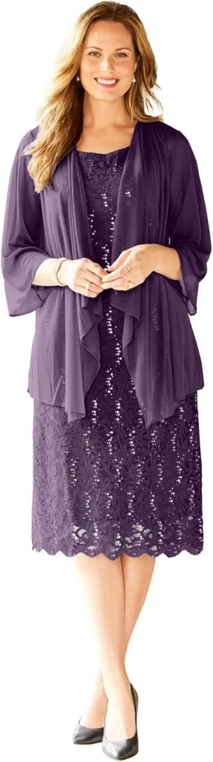 Catherines Women's Plus Size Sparkling Lace Jacket Dress