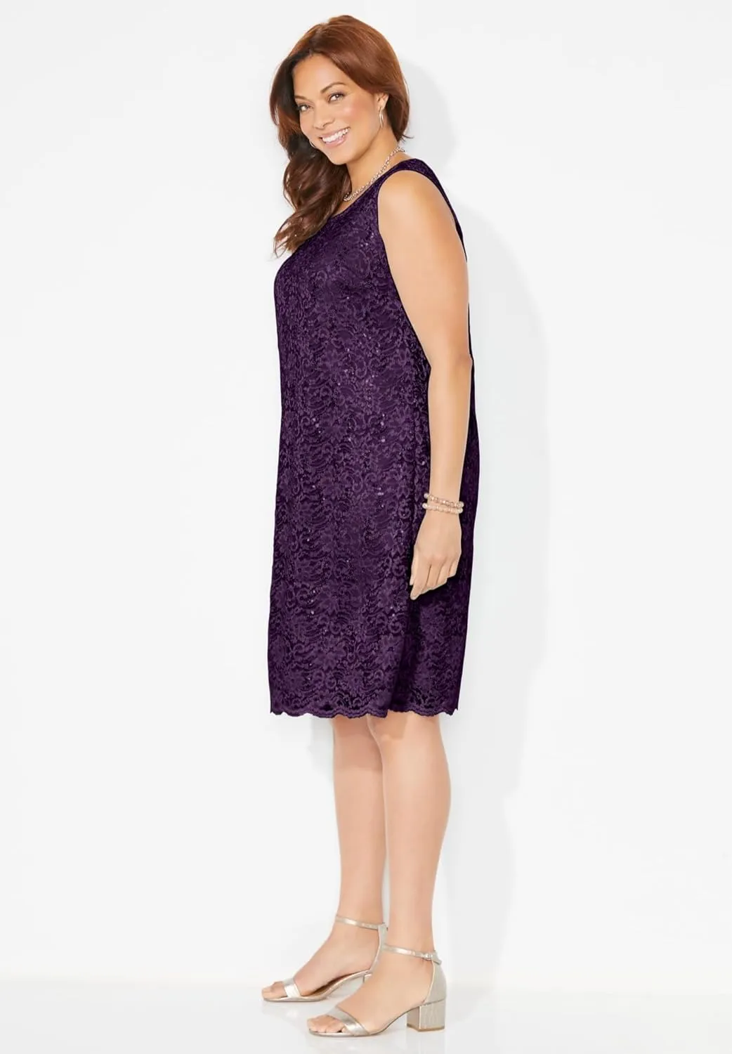 Catherines Women's Plus Size Sparkling Lace Jacket Dress