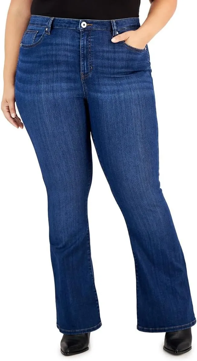 Celebrity Pink Womens Plus Stretch High-Rise Flare Jeans Blue 20, Hidden Hills