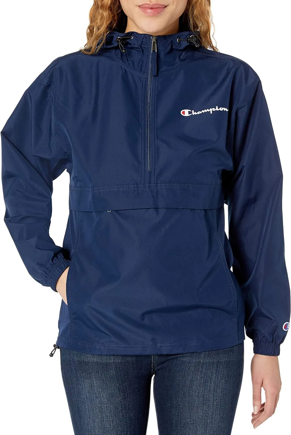 Champion Women's Packable Print Jacket, Wind- and Water-Resistant Hooded Jacket, Prints & Script