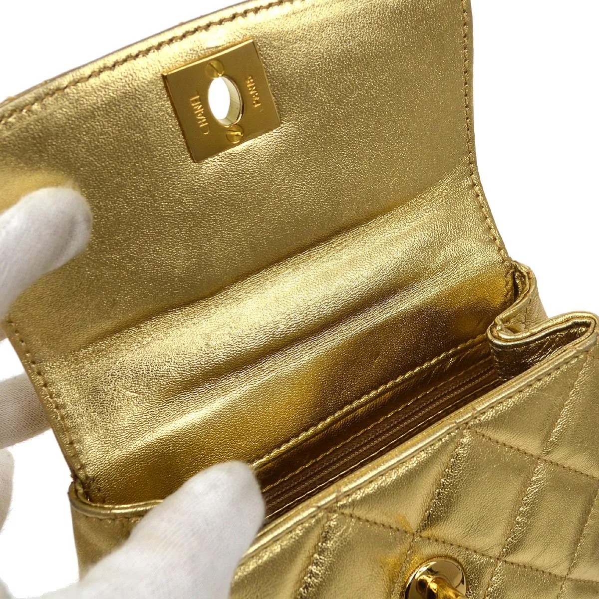 CHANEL 1996-1997 Chain Belt Bum Bag Gold Lambskin