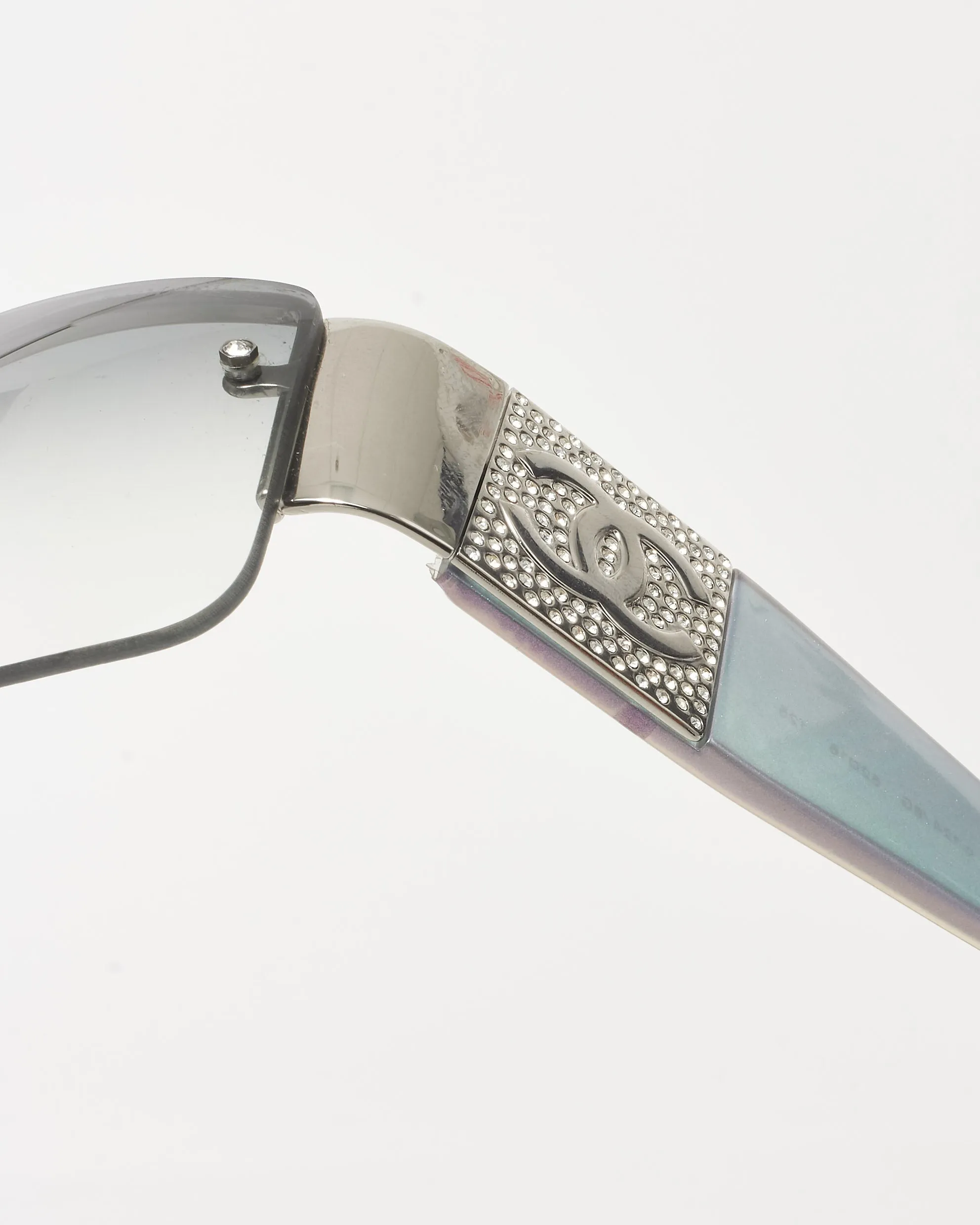 Chanel Blue Silver Iridescent & Pavé Shield Logo 4117-B Sunglasses