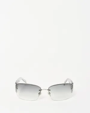 Chanel Blue Silver Iridescent & Pavé Shield Logo 4117-B Sunglasses