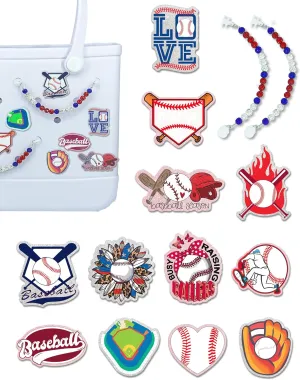 Charms for Bogg Bag, Insert Acrylic Baseball Charms and Rhinestone Clay Beaded for Bogg Bag Accessories Compatible with Simply Southern Beach Tote, Insert for Beach Tote
