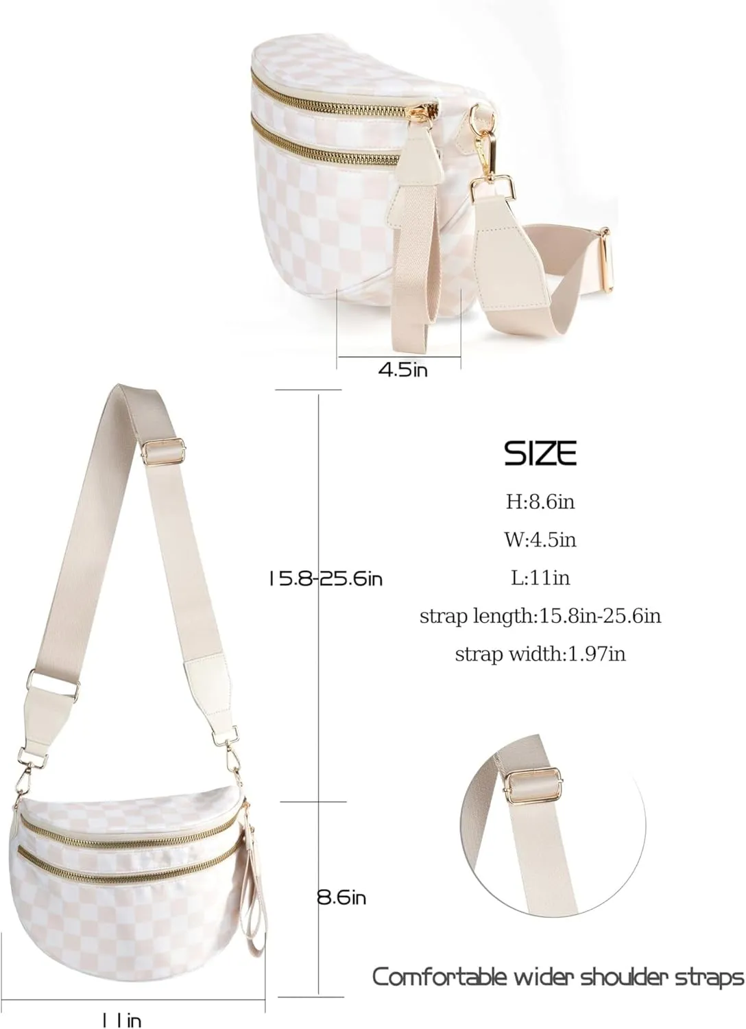 Checkered Crossbody Bag for Women Fanny Packs Shoulder Bum Bag Hobo Purses Handbags for Travel