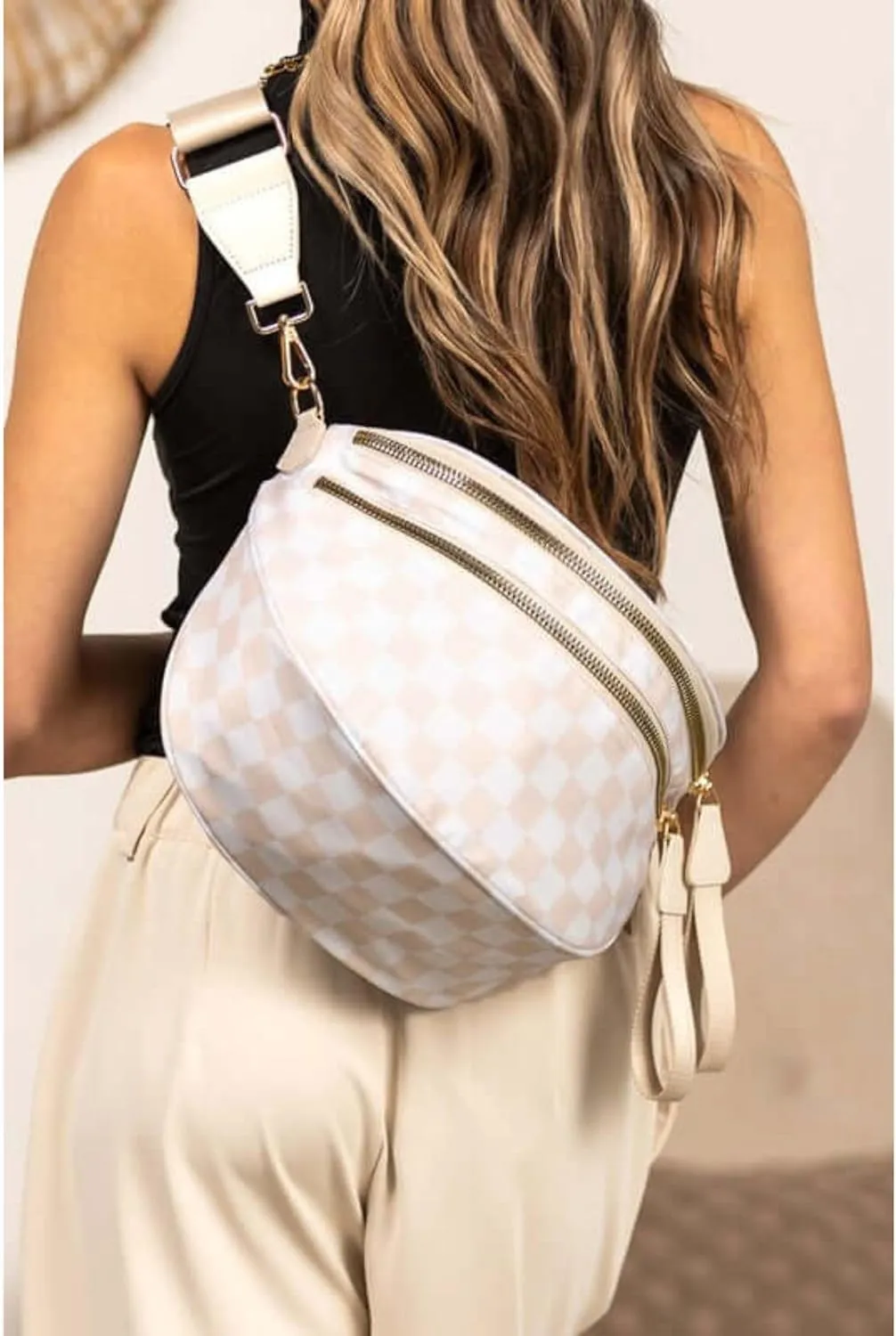 Checkered Crossbody Bag for Women Fanny Packs Shoulder Bum Bag Hobo Purses Handbags for Travel