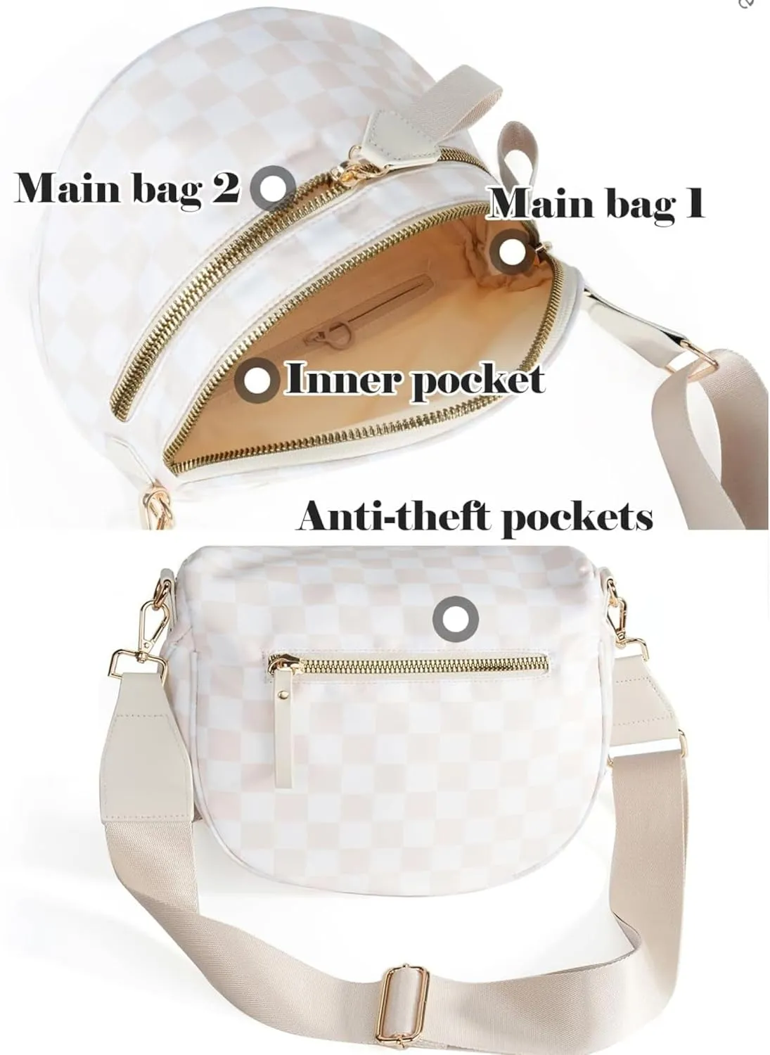 Checkered Crossbody Bag for Women Fanny Packs Shoulder Bum Bag Hobo Purses Handbags for Travel