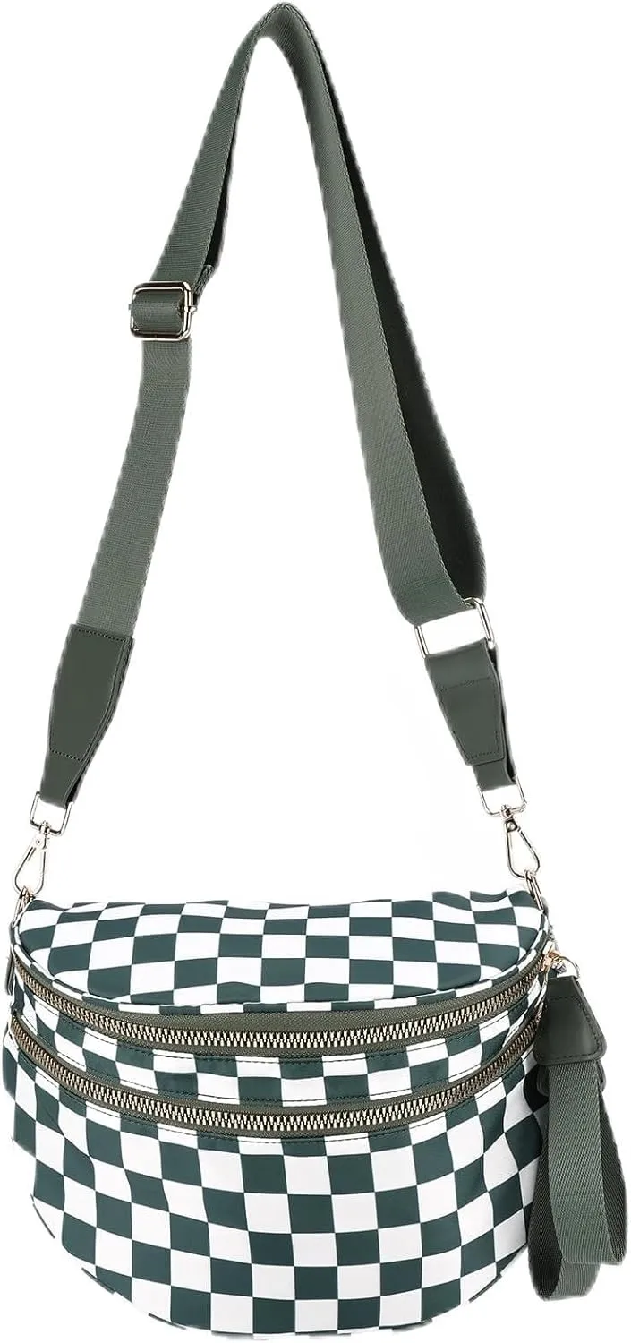 Checkered Crossbody Bag Spacious Nylon Crossbody Bag for Women Black and White Checkered Purse Bum Bags Belt Bags