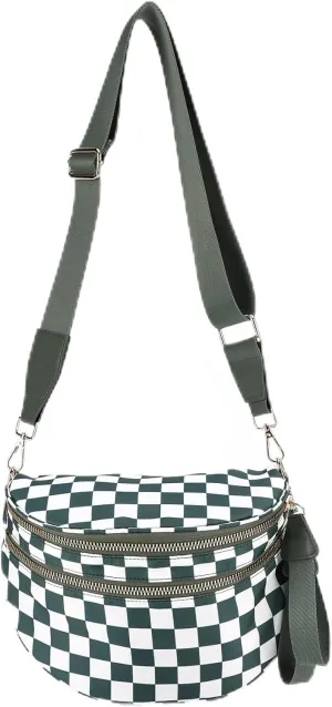 Checkered Crossbody Bag Spacious Nylon Crossbody Bag for Women Black and White Checkered Purse Bum Bags Belt Bags