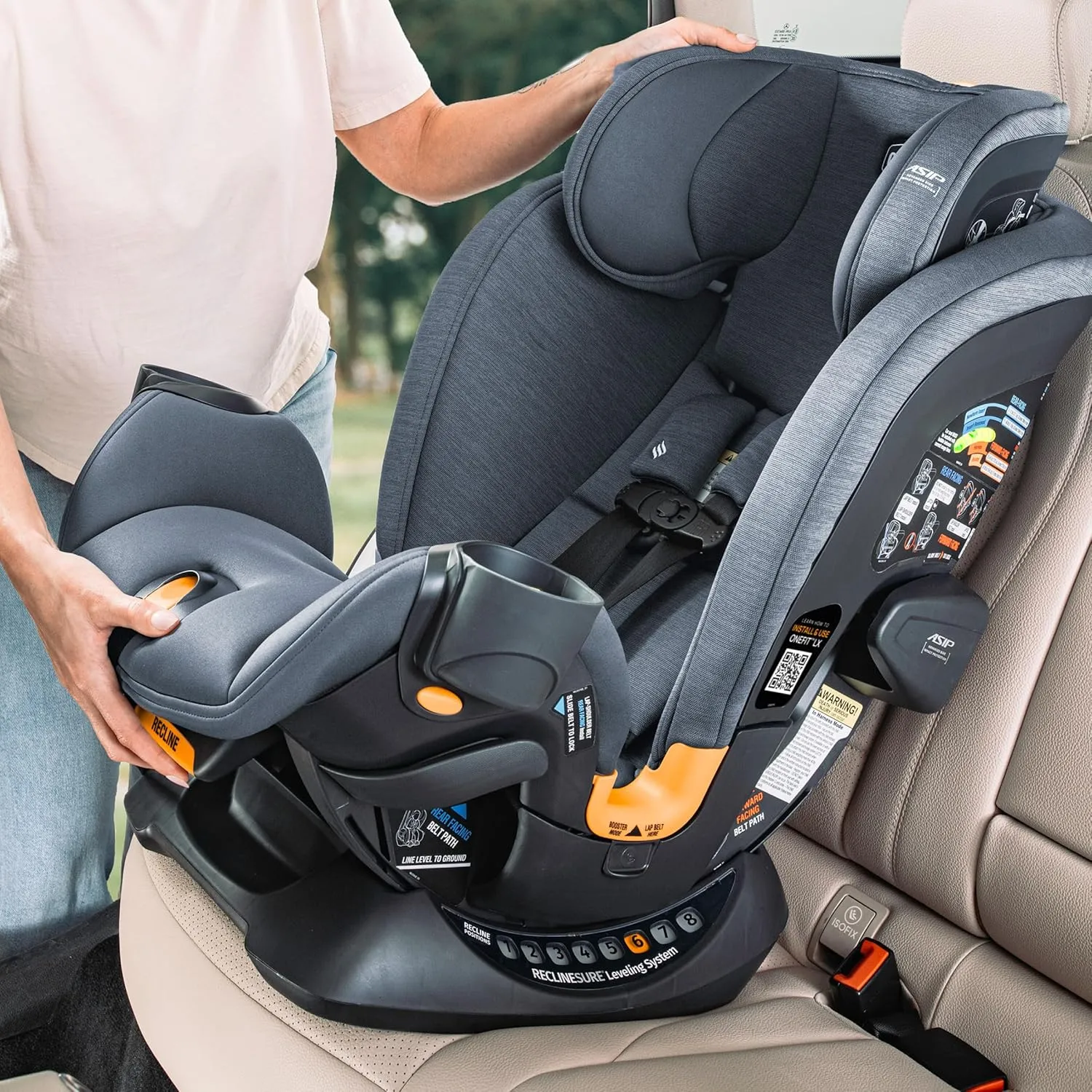 Chicco Chicco OneFit™ LX ClearTex® All-in-One Car Seat with LeverLock® Installation, Slim Design, Convertible Car Seat, Seat for Infants and Children 5-100 lbs | Ebony/Black