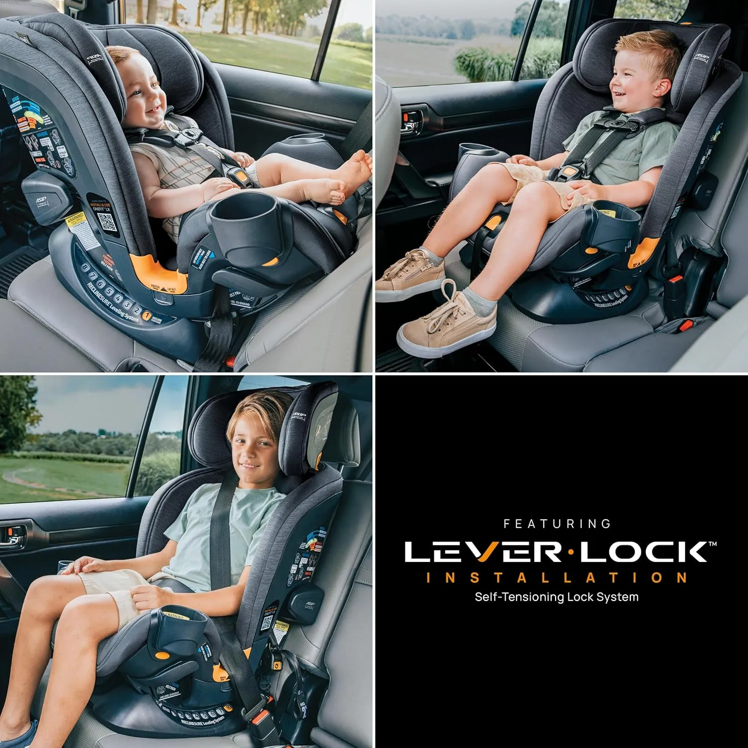 Chicco Chicco OneFit™ LX ClearTex® All-in-One Car Seat with LeverLock® Installation, Slim Design, Convertible Car Seat, Seat for Infants and Children 5-100 lbs | Ebony/Black