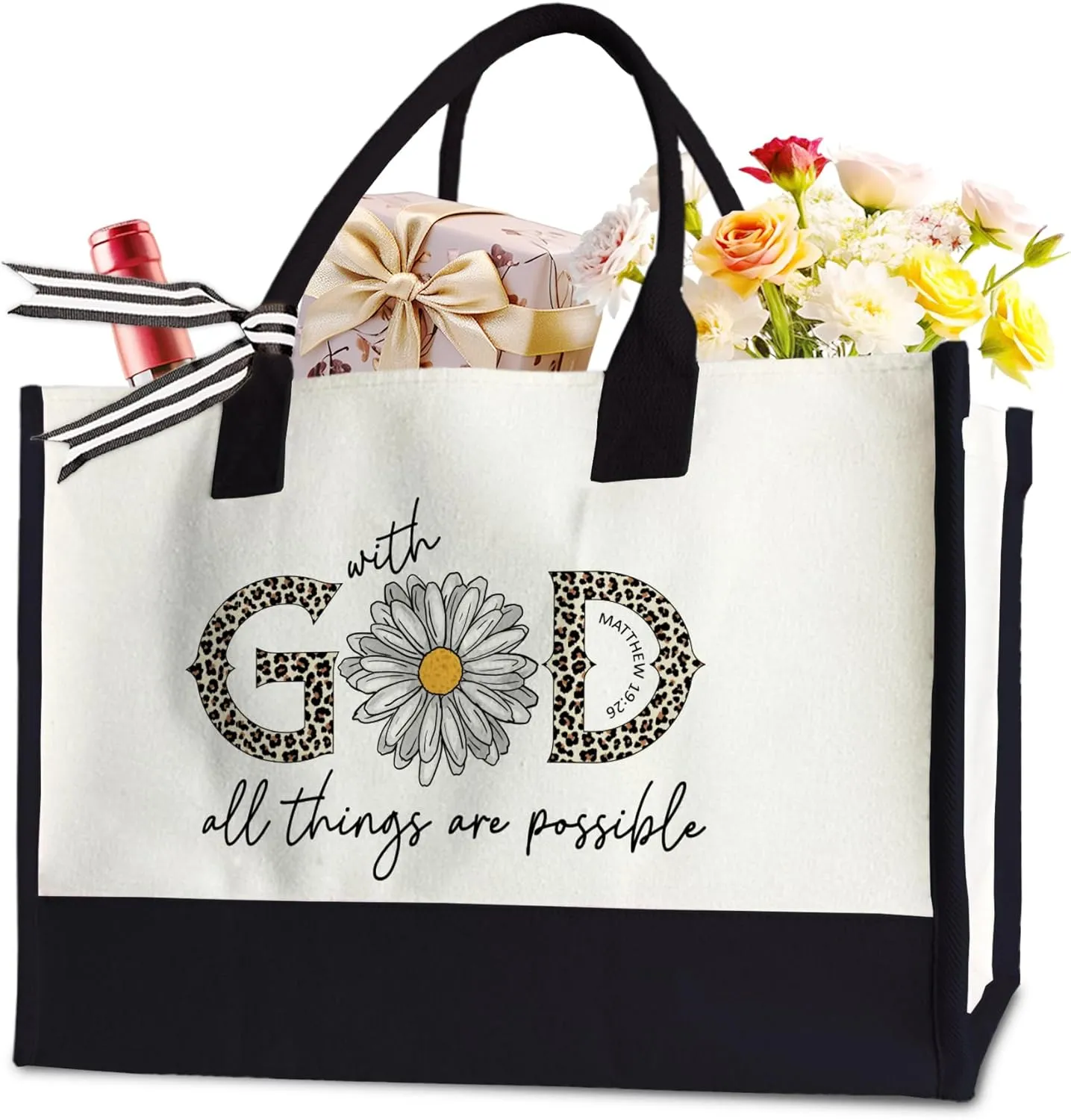 Christian Gifts Tote Bag for Women, Christian Faith, Jesus God Tote Bag for Her, With God All Things Are Possible, 17 x 11.8 x 7 Inches