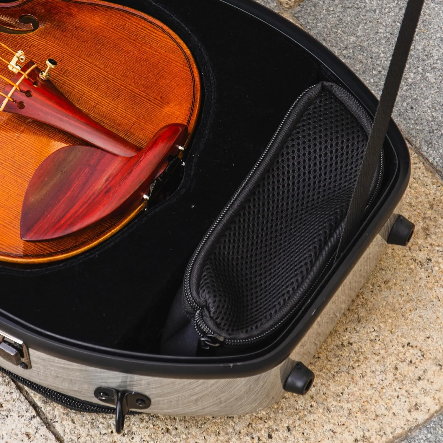 Christina violin case 4/4 Full Size Violin case High-Strength Carbon Fiber Pear-Shaped Violin Music Bag With Combination Lock and Extra Bag Gray Violin Hard Case (VB-Random type-SilveryGray spot)