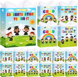 Chunful 15 Pcs Preschool Graduation Gift Bag with Handle and Tissue Paper 11.5 x 5 x 9 Inches Kindergarten Gift Bag for Pre-k Graduation Supplies Gifts