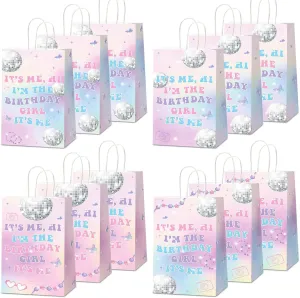 CHUNNIN 12Pcs Music Birthday Party Paper Bags Popular Music Party Goodies Bags with Handles, Double Sided Hi Im the Birthday Girl Gift Bags for Bachelorette Music Theme Party Favors