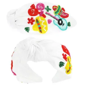 Cinco De Mayo Seed Bead Headband- White