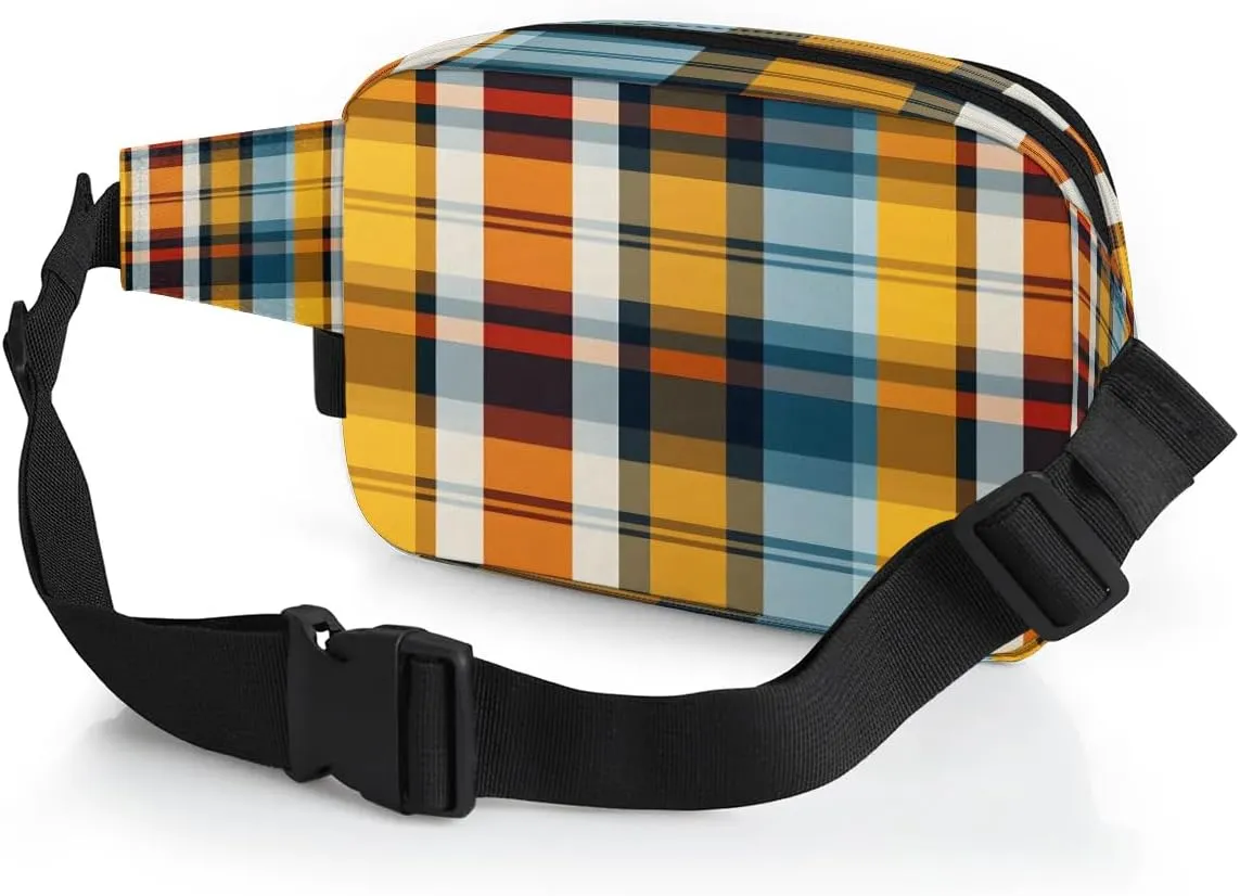 Classic Plaid Print Men's and Women's Waist Pack Crossbody Square Pattern Waist Pack Running Strap, Adjustable Shoulder Strap - For Hiking and Running Exercise Fitness