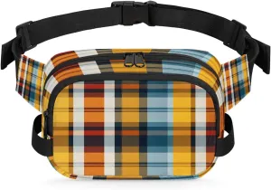 Classic Plaid Print Men's and Women's Waist Pack Crossbody Square Pattern Waist Pack Running Strap, Adjustable Shoulder Strap - For Hiking and Running Exercise Fitness