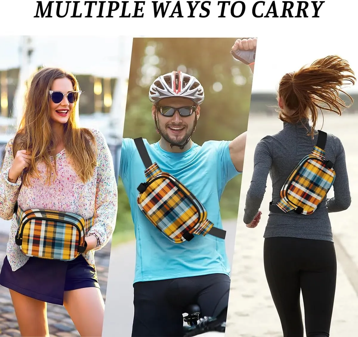 Classic Plaid Print Men's and Women's Waist Pack Crossbody Square Pattern Waist Pack Running Strap, Adjustable Shoulder Strap - For Hiking and Running Exercise Fitness