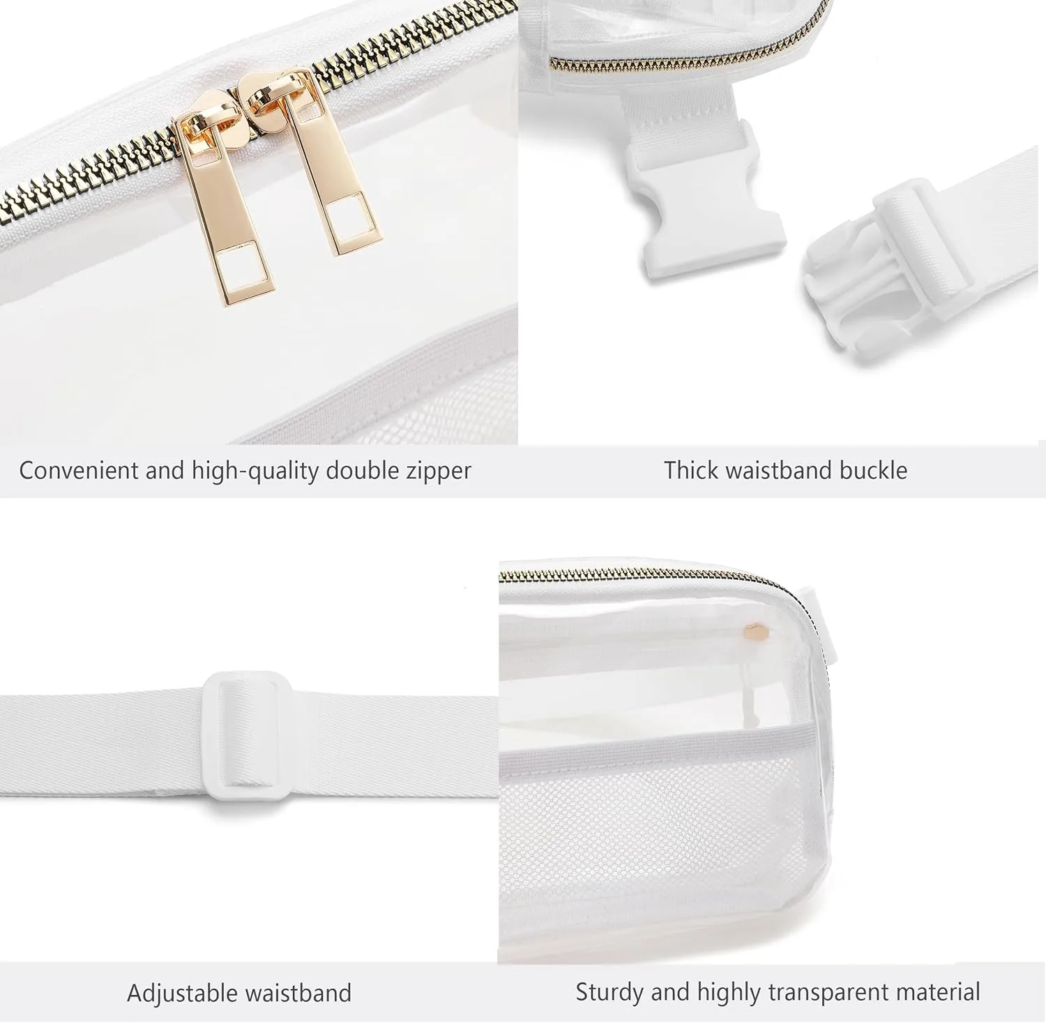 Clear Belt Bag with Adjustable Strap Crossbody Waist Bag for Workout Shopping Travelling Hiking (WHITE)