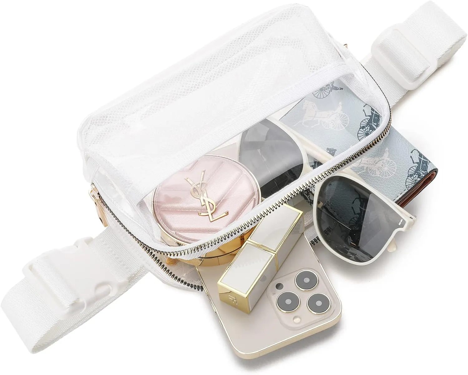 Clear Belt Bag with Adjustable Strap Crossbody Waist Bag for Workout Shopping Travelling Hiking (WHITE)