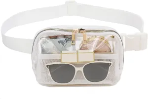 Clear Belt Bag with Adjustable Strap Crossbody Waist Bag for Workout Shopping Travelling Hiking (WHITE)