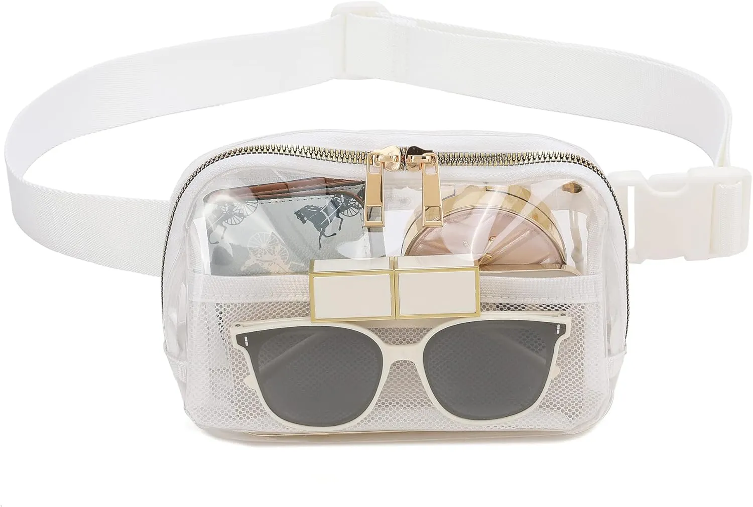 Clear Belt Bag with Adjustable Strap Crossbody Waist Bag for Workout Shopping Travelling Hiking (WHITE)