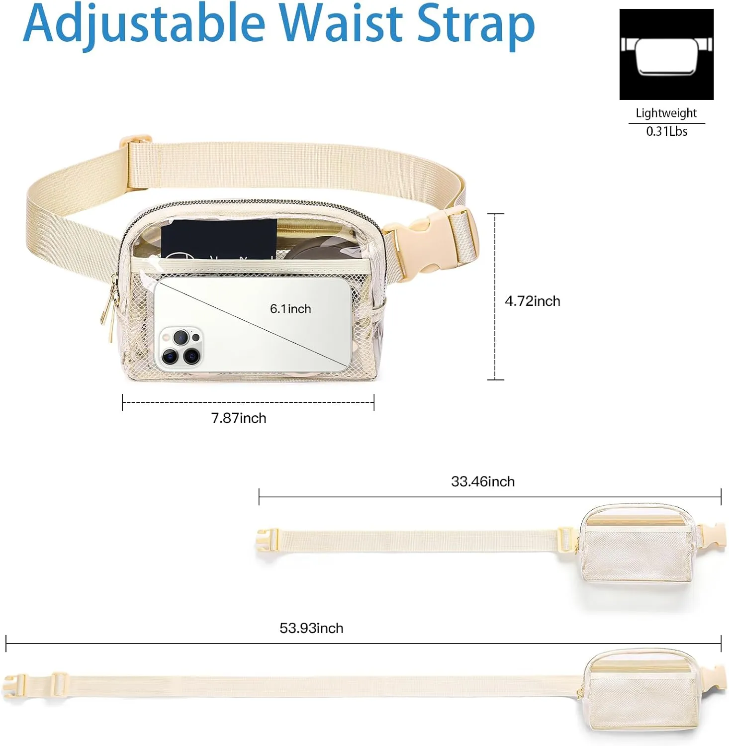 Clear Fanny Pack Stadium Approved, Waterproof Belt Bag for Women Men Fashion Waist Packs Crossbody by Amxnx