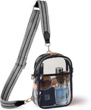 Clear Sling Bag, Clear Fanny Pack Dual-purpose Bag，Clear Sling Waist Packs Bag Purses Stadium Approved with Adjustable Strap（Black）