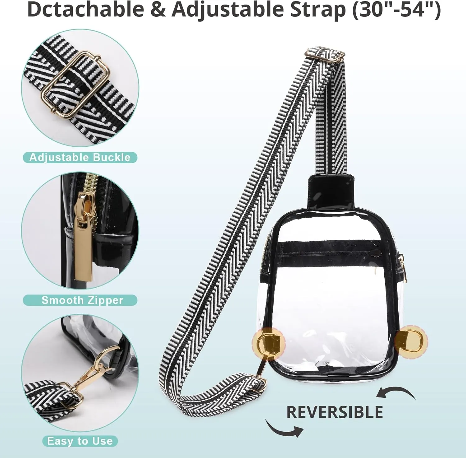 Clear Sling Bag - Stadium Approved Fanny Pack for Women & Men - Transparent Crossbody Bag with Adjustable Guitar Straps for Sports, Beach, Events, Concerts, Festivals