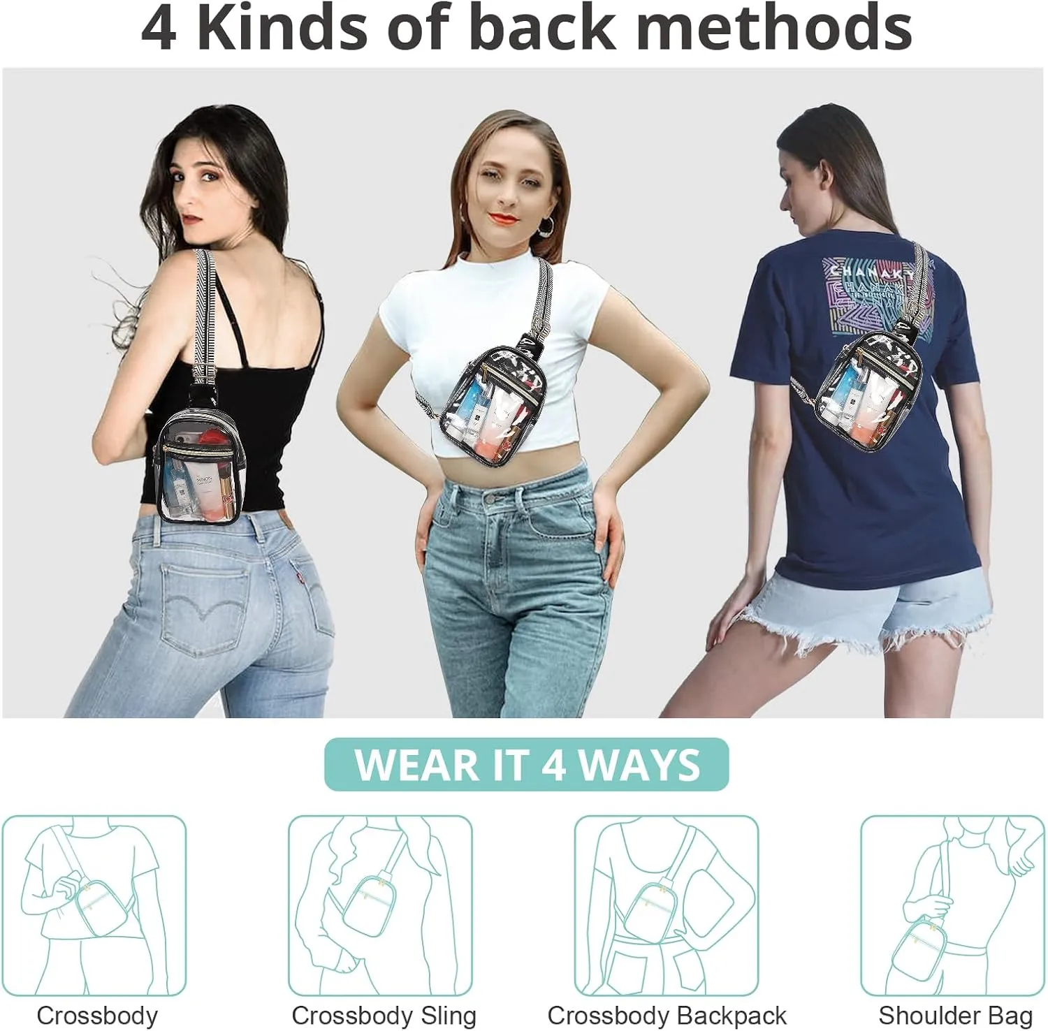 Clear Sling Bag - Stadium Approved Fanny Pack for Women & Men - Transparent Crossbody Bag with Adjustable Guitar Straps for Sports, Beach, Events, Concerts, Festivals