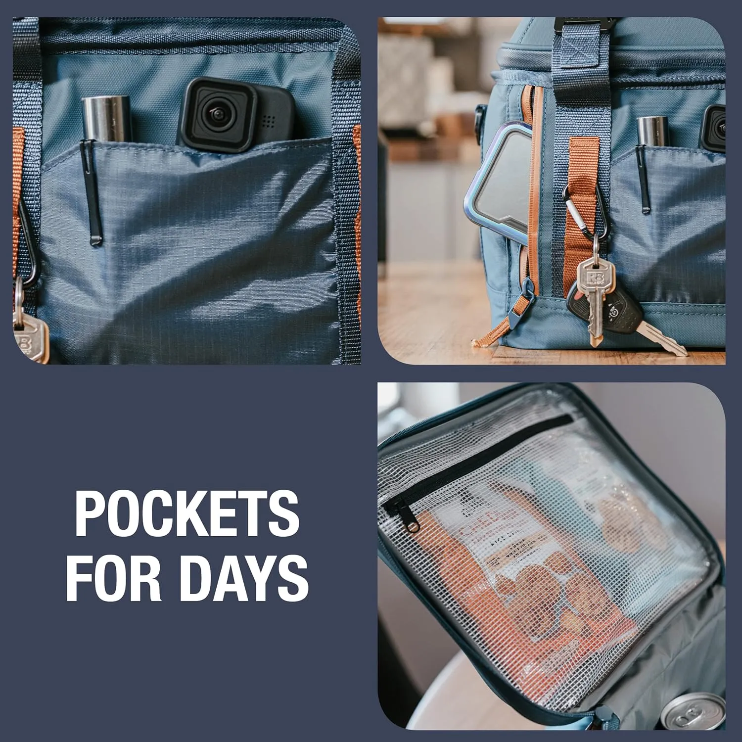 CleverMade Pacifica Pro Cooler Bag; Soft Sided Insulated Leakproof 18 Can Lunchbox with Bottle Opener & Shoulder Strap; Made from Recycled Materials, Midnight/Black