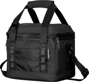 CleverMade Pacifica Pro Cooler Bag; Soft Sided Insulated Leakproof 18 Can Lunchbox with Bottle Opener & Shoulder Strap; Made from Recycled Materials, Midnight/Black