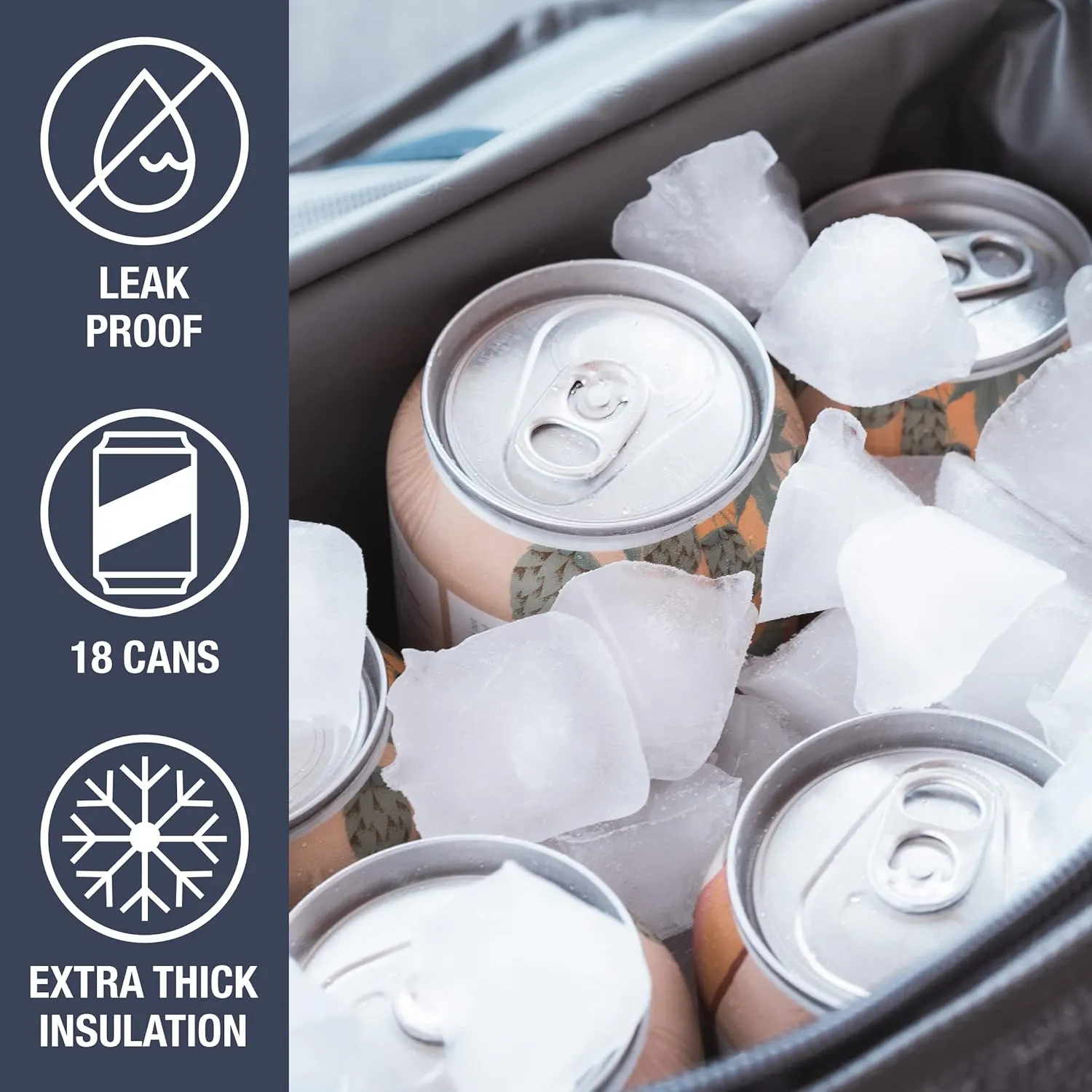 CleverMade Pacifica Pro Cooler Bag; Soft Sided Insulated Leakproof 18 Can Lunchbox with Bottle Opener & Shoulder Strap; Made from Recycled Materials, Midnight/Black