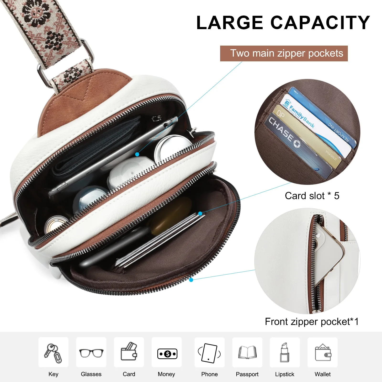 CLUCI Large Leather Fanny Packs Sling Bag for Women Crossbody Purse Trendy Chest Bag