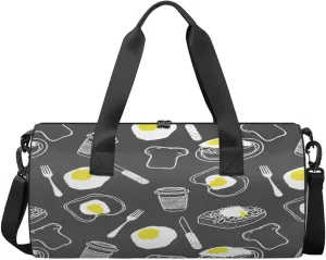 Coffee Omelet Travel Duffel Bag Delicious Breakfast Tableware Sports Gym Bag Men Women Sports Travel Luggage Bag 17.6”×9”×9 “ Duffel Bag Weekend Overnight Gym Bag Nvenient For Carrying