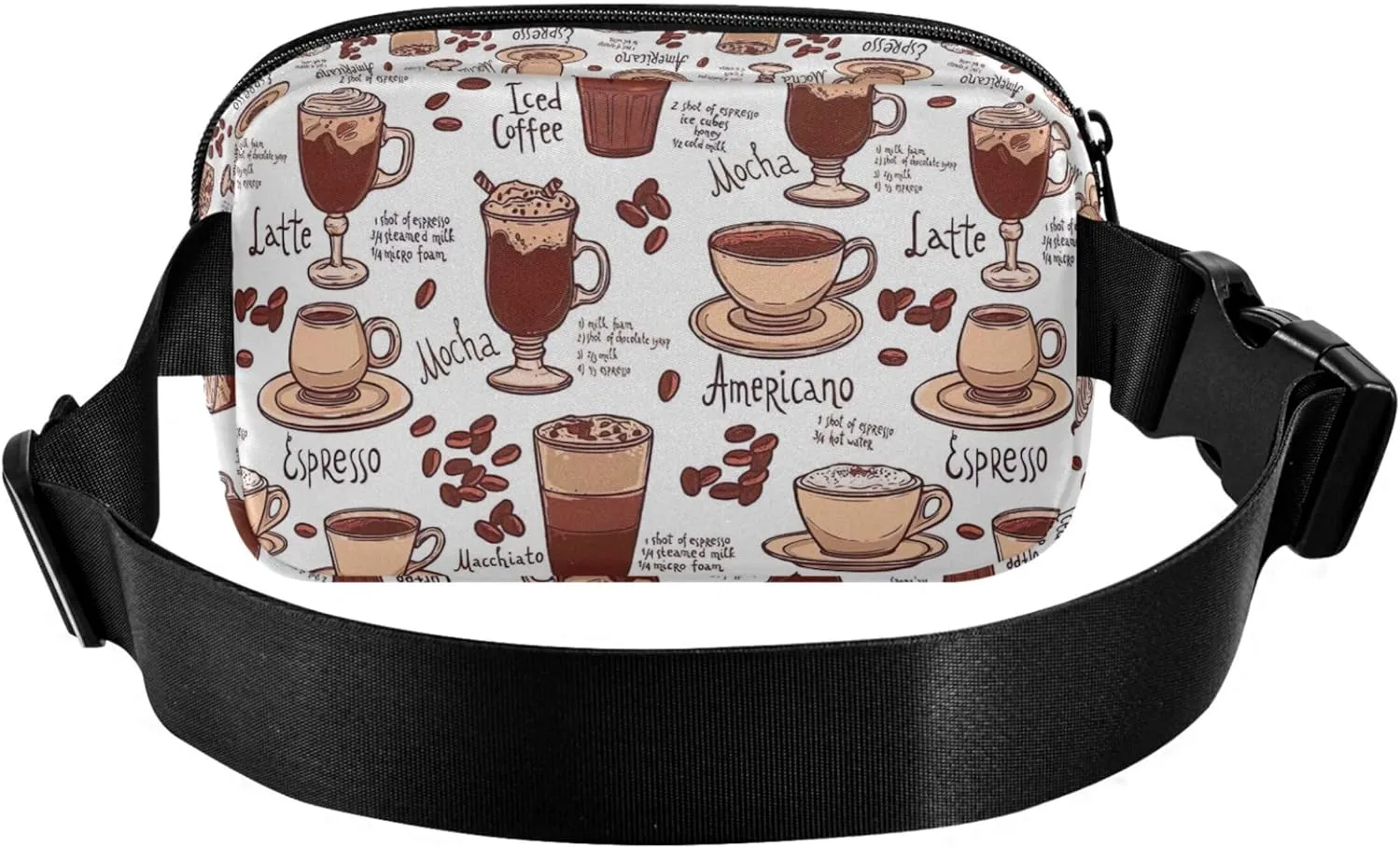 Coffee Pattern Cups Women Fanny Pack Waterproof Belt Bag Hip Pack Designer Crossbody Waist Bag