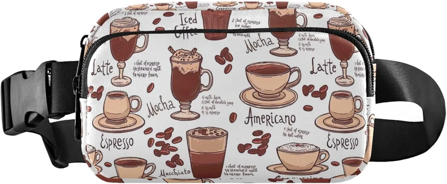 Coffee Pattern Cups Women Fanny Pack Waterproof Belt Bag Hip Pack Designer Crossbody Waist Bag
